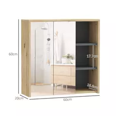 HOMCOM Five-Shelf Mirrored Bathroom Cabinet - Wood-Effect - 3