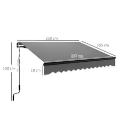 Outsunny 2.5 x 2m Electric Awning with LED Light and Remote Controller, Aluminium Frame DIY Retractable Awning, UV50+ Sun Shade Canopy for Garden Patio Deck Door Window, Dark Grey - 3