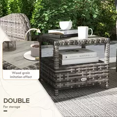 Outsunny 2 Seater Patio Rattan Chaise Lounge Sofa Set with Fabric Cushion, Grey and Brown - 6