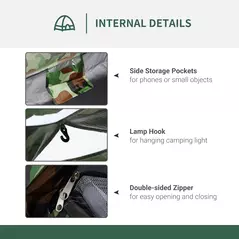 Outsunny 2 Person Camping Tent, Dome Tent with Zipped Doors, Storage Pocket, Portable Handy Bag, Multicoloured - 5