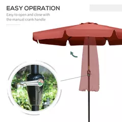 Outsunny 2.7m Patio Parasol Garden Umbrellas Outdoor Sun Shade Table Umbrella with Tilt, Crank, 8 Ribs, Ruffles, Wine Red - 5