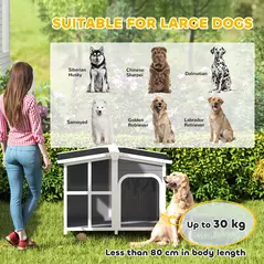 PawHut Wooden Dog Kennel with Removable Floor, Asphalt and Openable Roof, Giant Window for Large Dogs, Charcoal Grey - 4