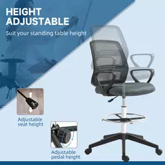 Vinsetto 102.5-126cm Draughtsman Office Chair, with Footrest - Grey - 6