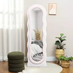 HOMCOM Wavy Velvet-Feel Full Length Mirror - Pink - 7