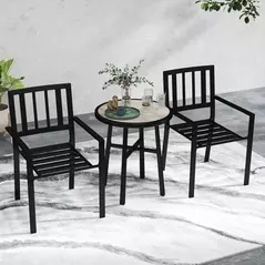 Outsunny 3 Piece Patio Bistro Set with Plastic Top, 2 Stackable Chairs, Galvanised Steel Frame, Grey - 2