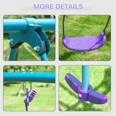 Outsunny Metal Swing Set, with Seesaw, Adjustable Height, for Ages 3+ Years, Purple - 7