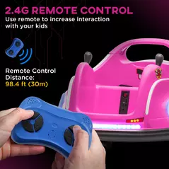AIYAPLAY Angry Bird Licensed Waltzer Car, 12V Kids Bumper Car w/ Joysticks, Remote, Music LED Lights, Pink - 5