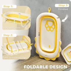 AIYAPLAY Foldable Baby Bath Tub Set with Bath Cushion, Wash Basin, Non-Slip Stand, Bottom, Yellow - 5