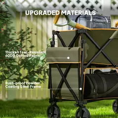 Outsunny Double Decker Folding Festival Trolley on Wheels, 200KG & 350L Capacity Collapsible Wagon Festival Trolley Cart with 134cm Extended for Camping Sports Shopping Garden and Beach, Grey - 8