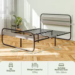 HOMCOM King Size Steel Industrial Bed Frame - Black - 3