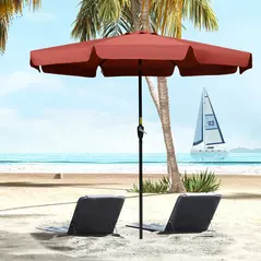 Outsunny 2.7m Patio Parasol Garden Umbrellas Outdoor Sun Shade Table Umbrella with Tilt, Crank, 8 Ribs, Ruffles, Wine Red - 2