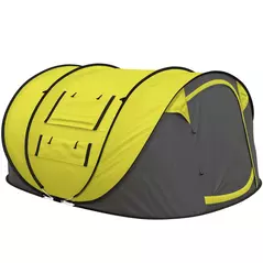 Outsunny 4 Person Pop-up Camping Tent Family Tent with Ground Sheet, 4 Windows and Portable Carry Bag for Beach Outdoor Trip, Yellow - 1