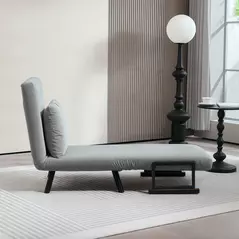 HOMCOM 4-in-1 Velvet-Feel Single Chair Bed, with Pillow - Light Grey - 7