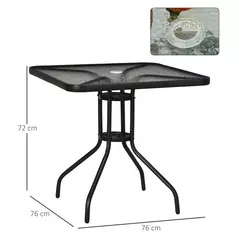 Outsunny Square Garden Dining Table with Tempered Glass Top & Umbrella Hole, 76 x 76 cm - 3