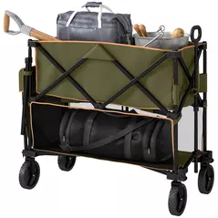 Outsunny Double Decker Folding Festival Trolley on Wheels, 200KG & 350L Capacity Collapsible Wagon Festival Trolley Cart with 134cm Extended for Camping Sports Shopping Garden and Beach, Grey - 1