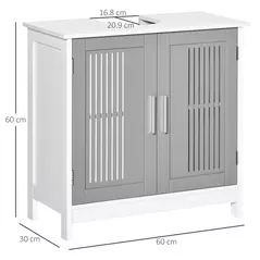 kleankin Modern Under Sink Cabinet with 2 Doors, Bathroom Vanity Unit, Pedestal Under Sink Design, Storage Cupboard with Adjustable Shelves, Grey - 3