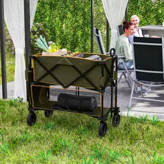 Outsunny Double Decker Folding Festival Trolley on Wheels, 200KG & 350L Capacity Collapsible Wagon Festival Trolley Cart with 134cm Extended for Camping Sports Shopping Garden and Beach, Grey - 9