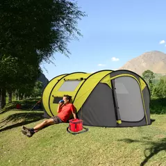 Outsunny 4 Person Pop-up Camping Tent Family Tent with Ground Sheet, 4 Windows and Portable Carry Bag for Beach Outdoor Trip, Yellow - 2