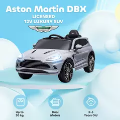 AIYAPLAY Aston Martin DBX Licensed Battery Powered Kids Electric Car, 12V Kids Ride on Car w/ Lights, Music Horn, Grey - 4