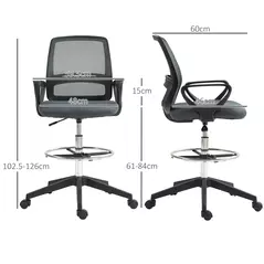 Vinsetto 102.5-126cm Draughtsman Office Chair, with Footrest - Grey - 3
