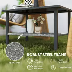 Outsunny Outdoor Rattan Coffee Table with Tempered Glass Top, Storage Shelf, Foot Pads, for Patio, Balcony, Mixed-grey - 6