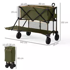 Outsunny Double Decker Folding Festival Trolley on Wheels, 200KG & 350L Capacity Collapsible Wagon Festival Trolley Cart with 134cm Extended for Camping Sports Shopping Garden and Beach, Grey - 3