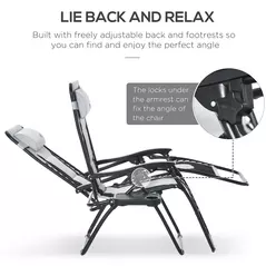 Outsunny Zero Gravity Lounger Chair, Folding Reclining Patio Chair with Padded Seat, Cup Holder, Soft Cushion and Headrest for Poolside, Camping, Light Grey - 4