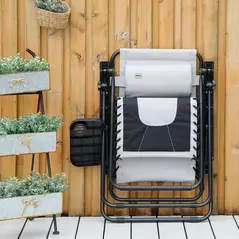 Outsunny Zero Gravity Lounger Chair, Folding Reclining Patio Chair with Padded Seat, Cup Holder, Soft Cushion and Headrest for Poolside, Camping, Light Grey - 8