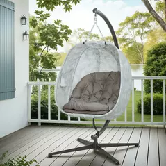 Outsunny Hanging Egg Chair Outdoor Indoor Garden Swing Chair with Folding Basket, Garden Hanging Chair with Stand, Thickened Cushion, Cup Holder for Patio, Balcony, Sand Brown - 8