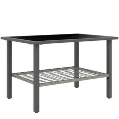 Outsunny Outdoor Rattan Coffee Table with Tempered Glass Top, Storage Shelf, Foot Pads, for Patio, Balcony, Mixed-grey - 1