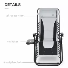 Outsunny Zero Gravity Lounger Chair, Folding Reclining Patio Chair with Padded Seat, Cup Holder, Soft Cushion and Headrest for Poolside, Camping, Light Grey - 7