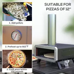Outsunny Portable Wood Pellet Pizza Oven with 12" / 30cm Rotating Pizza Stone, Peel and Cover, Wood Fired Pizza Maker with Thermometer for Outdoor Garden Cooking - 4