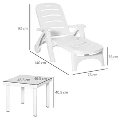 Outsunny 2pcs Garden Furniture Set Outdoor Furniture Set Dining Table, 1 Lounge Chair and 1 Garden Side Table White - 3