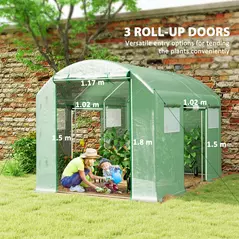 Outsunny 9.8 x 6.6ft Walk-In Polytunnel Greenhouse - Green - 4