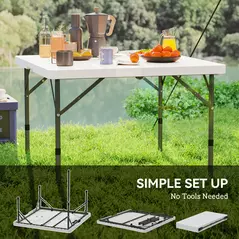 Outsunny 34/74cm Folding Camping Table, with Handle - White - 7