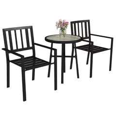 Outsunny 3 Piece Patio Bistro Set with Plastic Top, 2 Stackable Chairs, Galvanised Steel Frame, Grey - 1