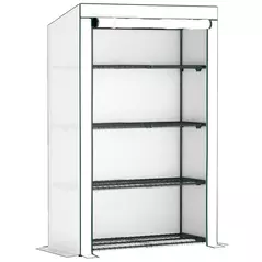 Outsunny Four-Tier Mini Greenhouse - Green/White - 1