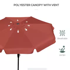 Outsunny 2.7m Patio Parasol Garden Umbrellas Outdoor Sun Shade Table Umbrella with Tilt, Crank, 8 Ribs, Ruffles, Wine Red - 6