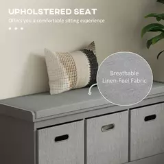 HOMCOM Three-Drawer Shoe Storage Bench, with Padded Top Seat - Grey - 4