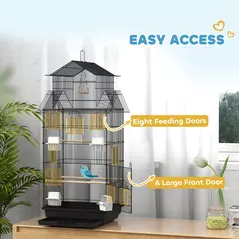 PawHut Metal Bird Cage with Plastic Swing, Perch, Food Container, Tray, Handle, for Finches, Canaries, 43 x 32.5 x 104cm - 6