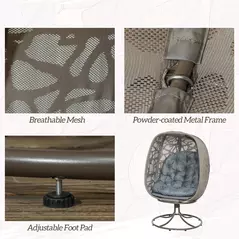 Outsunny Swivel Egg Chair with Cushions, Foldable Basket Seat and Metal Frame, Indoor Outdoor Lounge Chair for Balcony, Patio and Living Room, Grey - 7