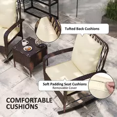 Outsunny Three-Piece Rocking Chair Rattan Bistro Set - Brown - 6