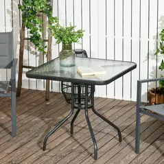 Outsunny Square Garden Dining Table with Tempered Glass Top & Umbrella Hole, 76 x 76 cm - 2