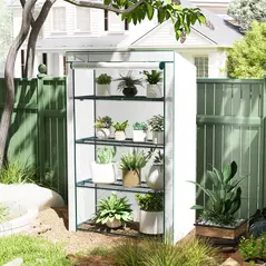 Outsunny Four-Tier Mini Greenhouse - Green/White - 2