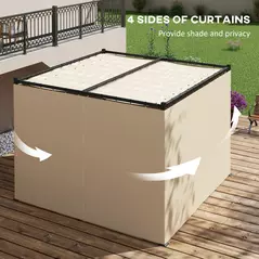 Outsunny 3 x 3(m) Retractable Pergola, Garden Gazebo Shelter with Curtains, for Grill, Patio, Deck, Beige - 5