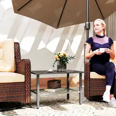 Outsunny Outdoor Rattan Coffee Table with Tempered Glass Top, Storage Shelf, Foot Pads, for Patio, Balcony, Mixed-grey - 2