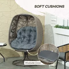 Outsunny Swivel Egg Chair with Cushions, Foldable Basket Seat and Metal Frame, Indoor Outdoor Lounge Chair for Balcony, Patio and Living Room, Grey - 5