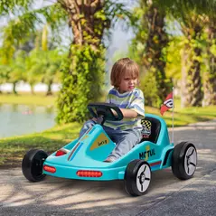 AIYAPLAY 6V Electric Go Kart for Kids with Music, Light, Horn, for 3-5 Years, Blue - 2
