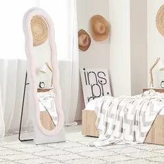 HOMCOM Wavy Velvet-Feel Full Length Mirror - Pink - 2