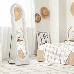 HOMCOM Wavy Velvet-Feel Full Length Mirror - White - 2
